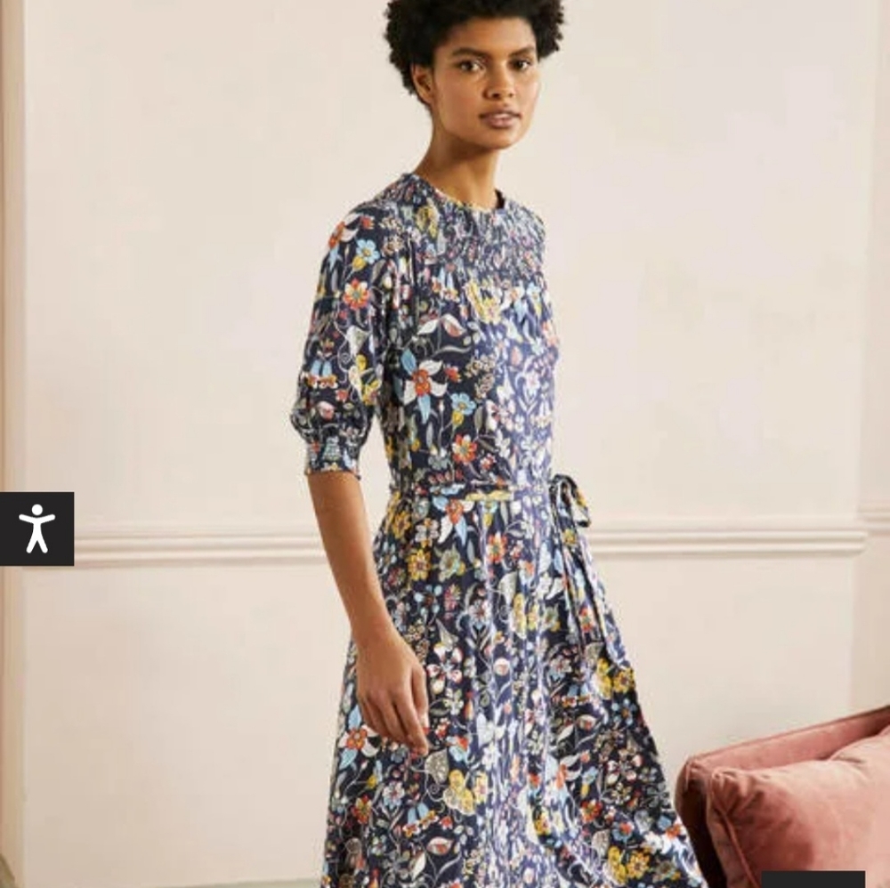 Boden Smocked Neck Jersey Midi Dress